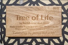 Plaque acknowledging The League of Friends gift of the 'Tree of Life' sculpture